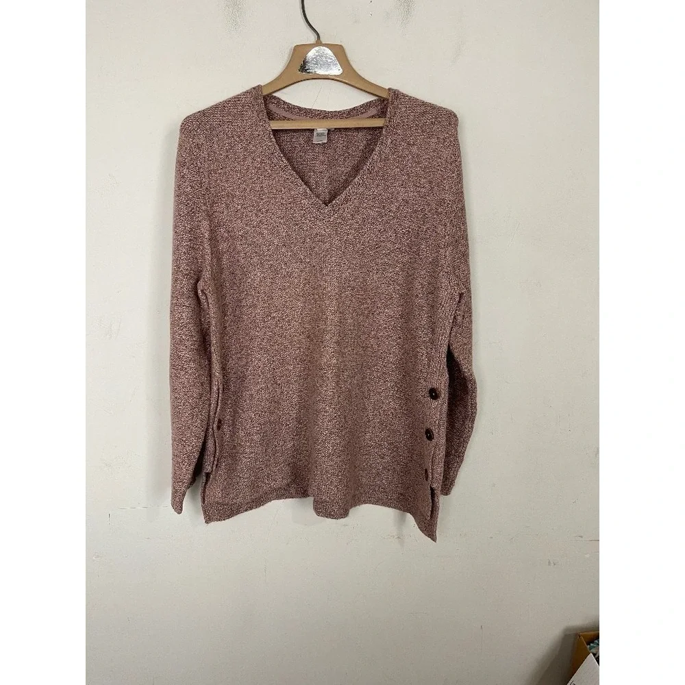 JJill Womens Sweater Large Pink Alpaca Blend Lagenlook Cozy V-Neck Tunic Outdoor